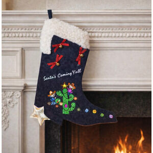 Christmas Stocking by Yippee Yi Yay NEW 15" Boot Embroidered on Denim